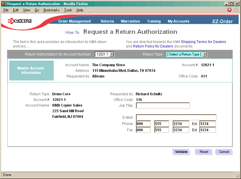 Request a Return Authorization