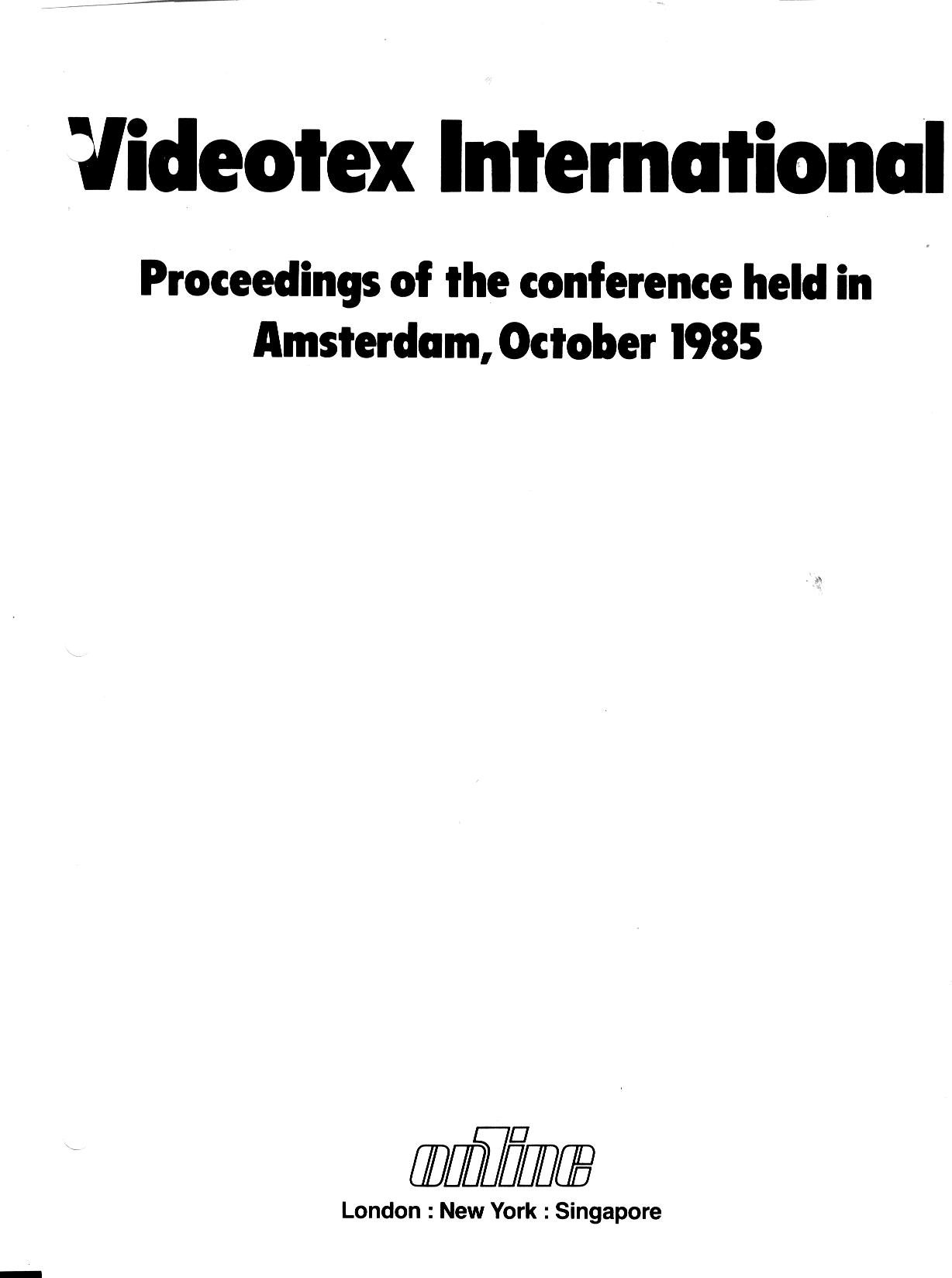 Videotex International '85 Conference Proceedings cover